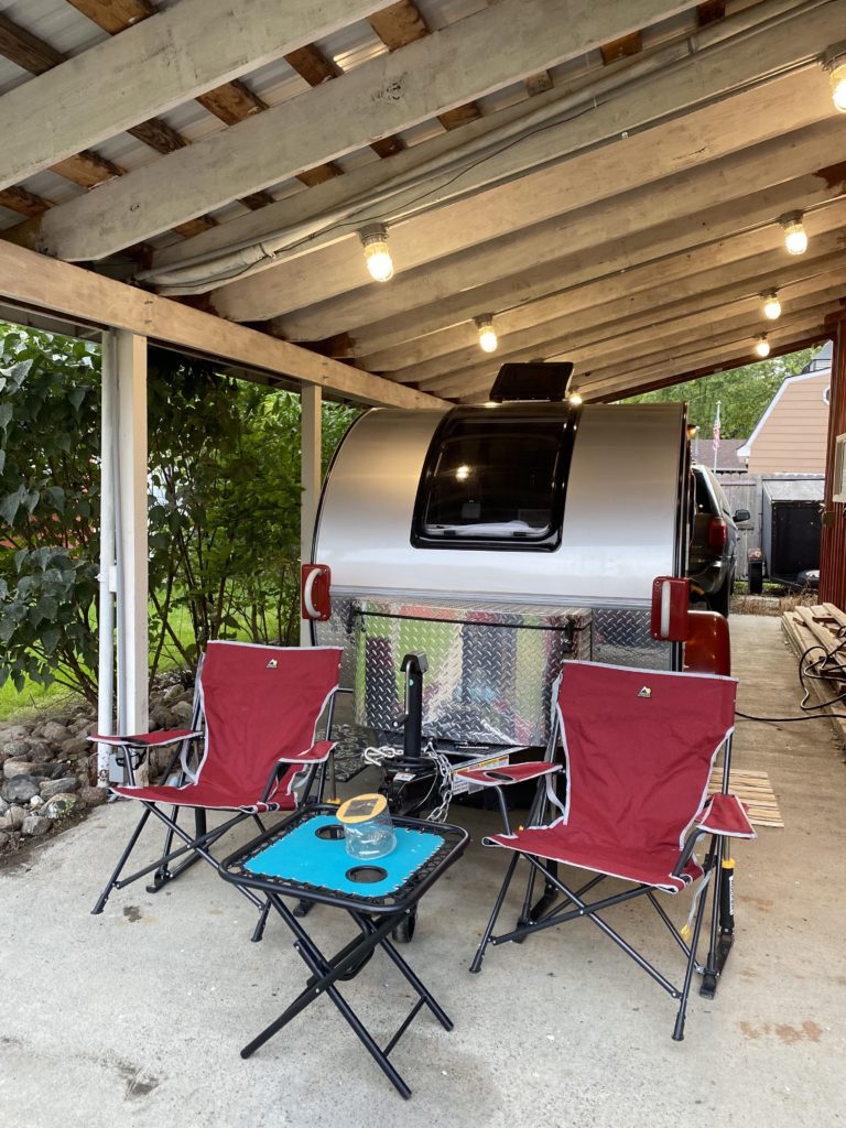 two GCI Rocker Chairs in front of Teardrop Camper