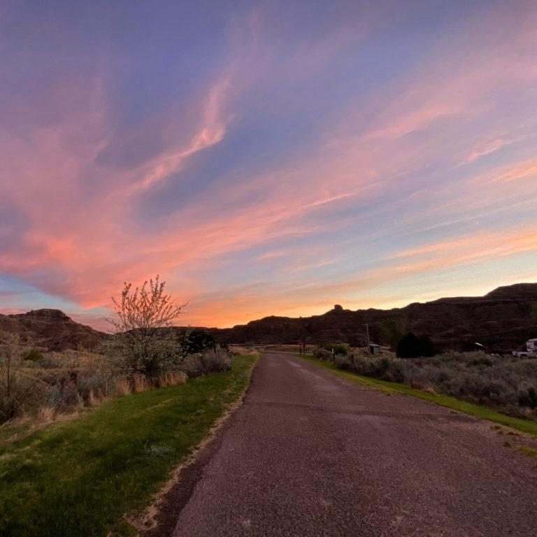 Sunset over campground at Makoshika State Park