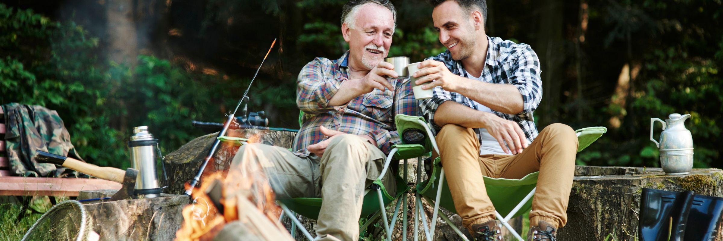 drinking coffee at the campfire