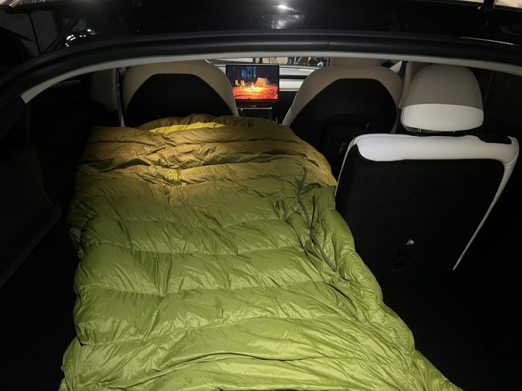 My setup for sleeping in the Tesla Model Y 