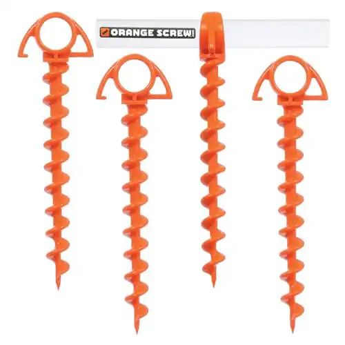 Orange Screw: The Ultimate Ground Anchor | Small 4 Pack Tent Stakes | Made in USA (Orange)