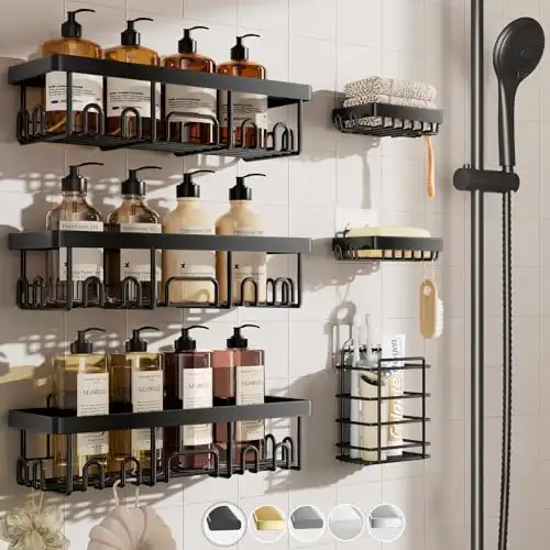 Veken Stainless Steel Shower Caddy 6-Pack Adhesive Shelves