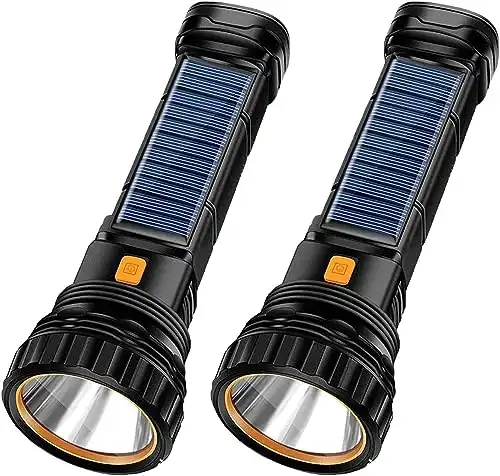 E-SHIDAI 2pcs Solar/Rechargeable Multi Function 1000 Lumens LED Flashlight