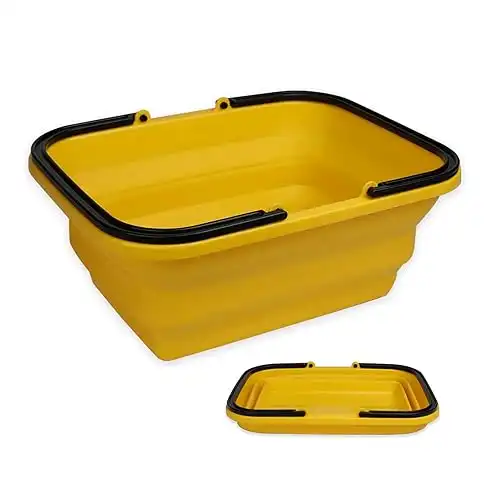 Collapsible Sink with 2.64 Gal / 10L Each Wash Basin for Washing Dishes and Person During Camping, Hiking and Home Portable Outdoor Picnic Basket (Yellow)