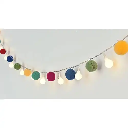 Delightful Multicolor Boho Pom Pom String Lights