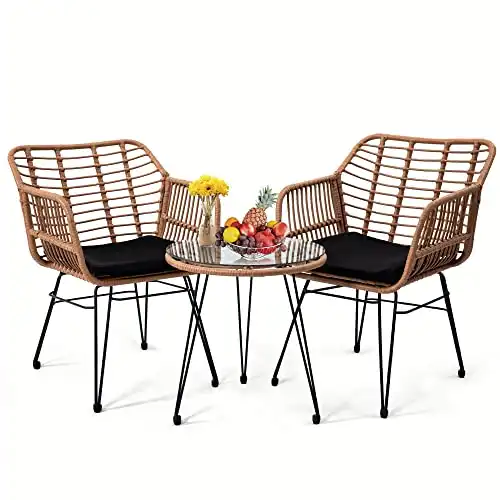 KROFEM 3 Pieces Wicker Patio Bistro Furniture Set