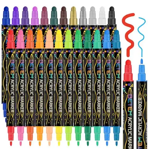 Betem 24 Colors Dual Tip Acrylic Paint Pens Markers